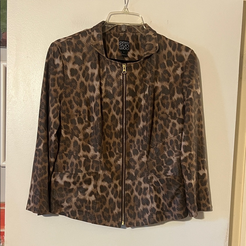 Clara Sun Woo zip front jacket. Snakeskin pattern. Front patch pockets